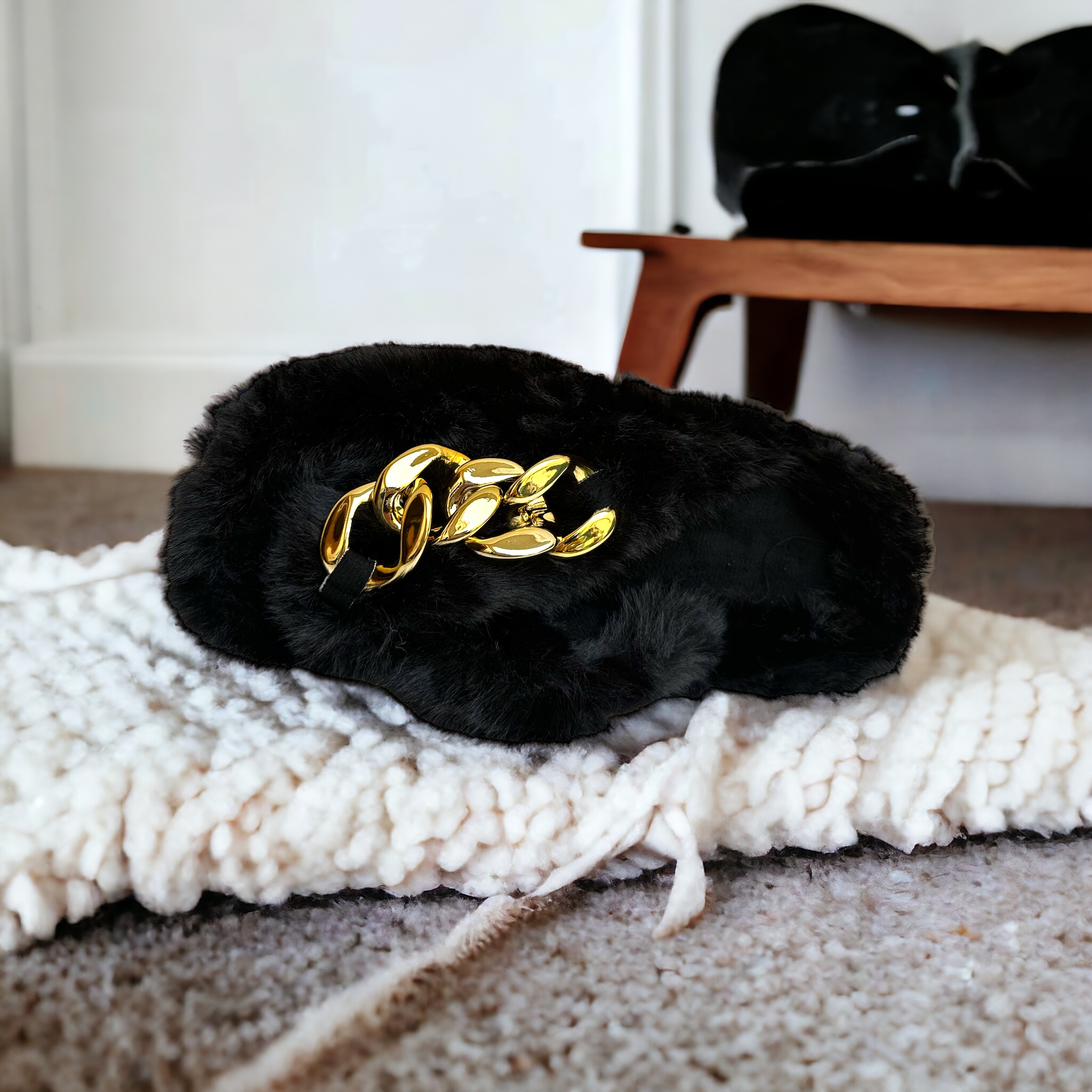 criss cross faux fur slides